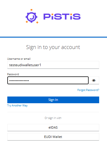 Login with PISTIS credentials Login with PISTIS credentials