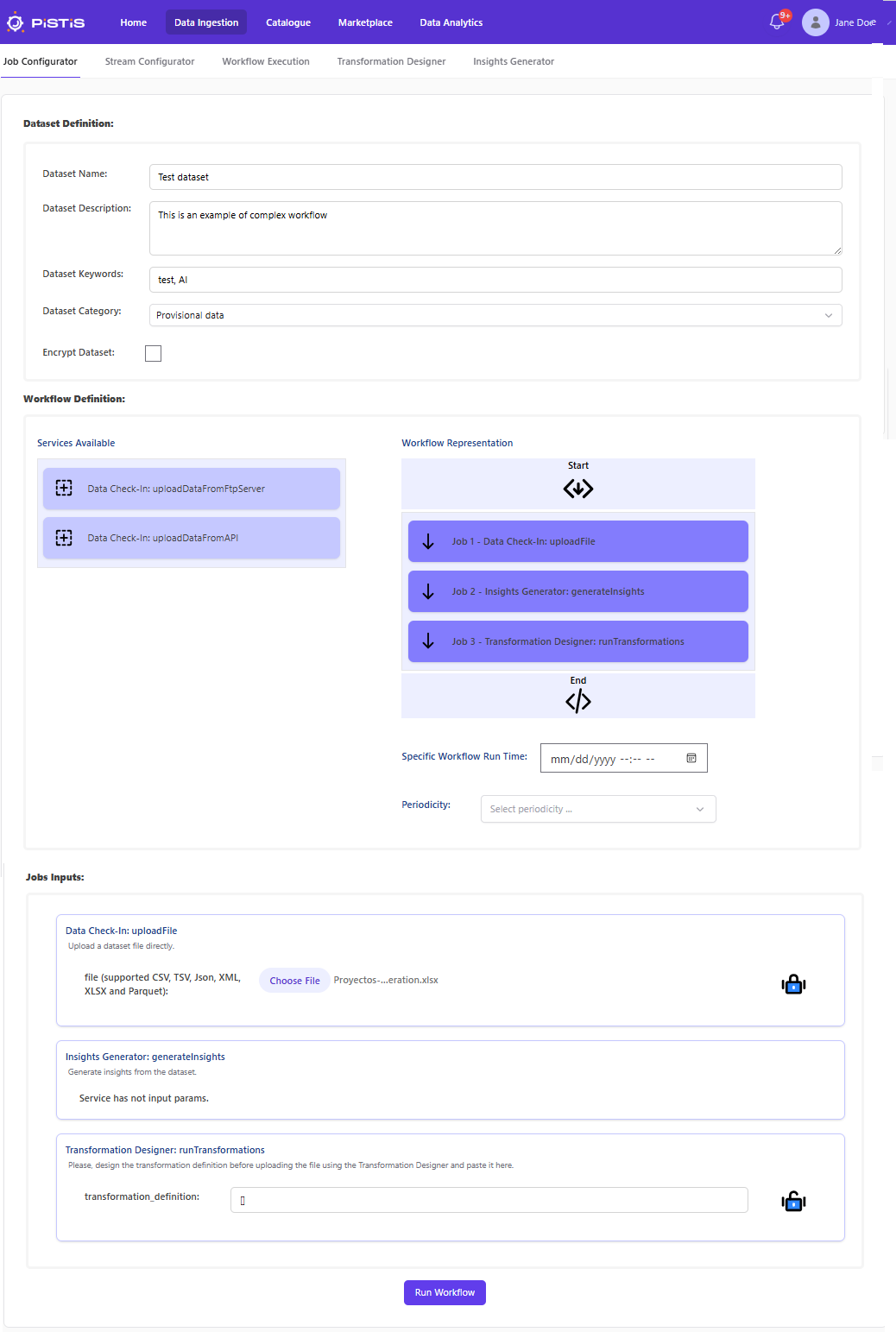 Data pipeline defined in the job configurator interface Example of pipeline