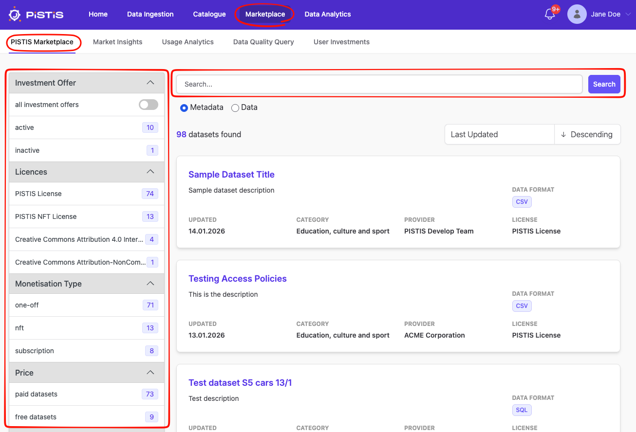 Find Datasets Select a dataset