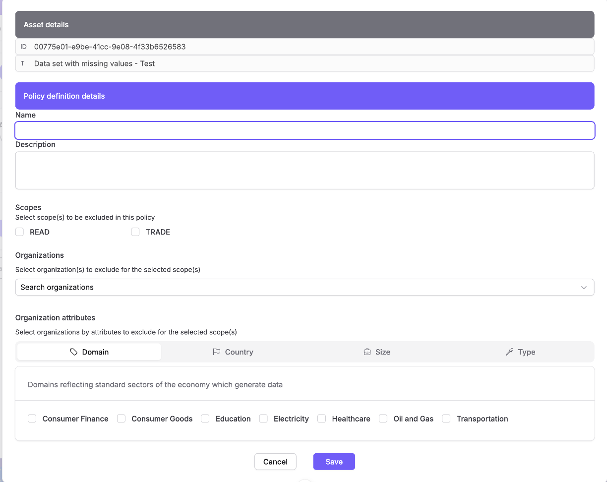 Access Policies dialog Access Policies dialog