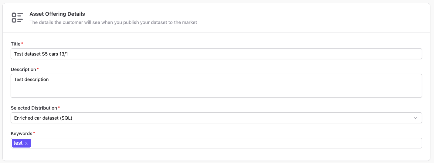 Asset Offering Details Asset Offering Details